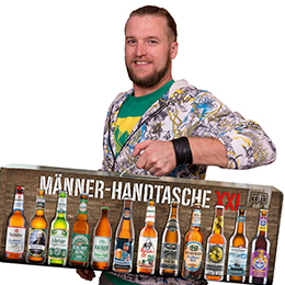 Mann trägt Bier-Männerhandtasche von KALEA